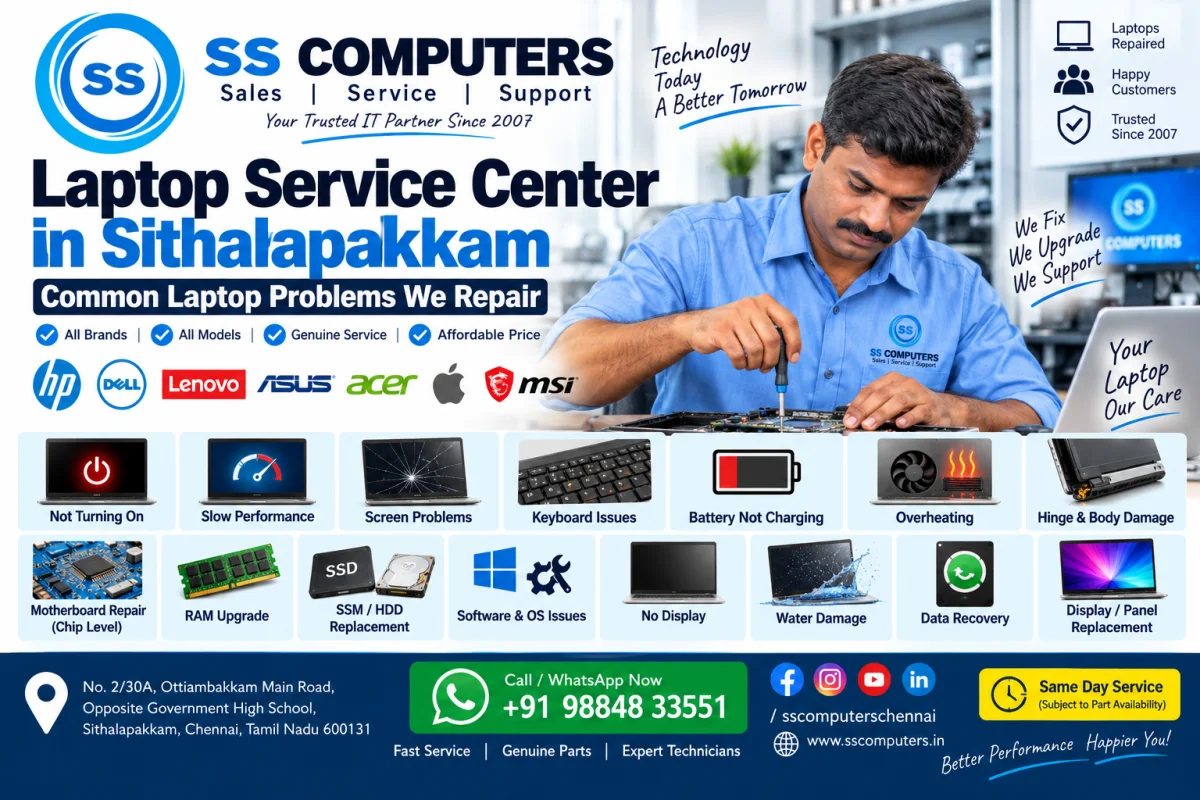 Laptop Service Center in Sithalapakkam – Common Laptop Problems We Repair