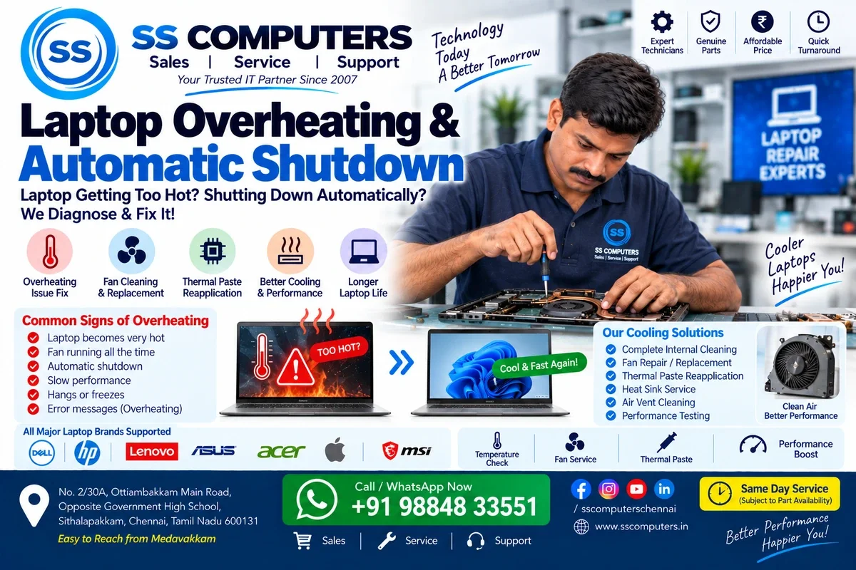 Laptop Overheating & Automatic Shutdown – Causes, Solutions & Service in Chennai