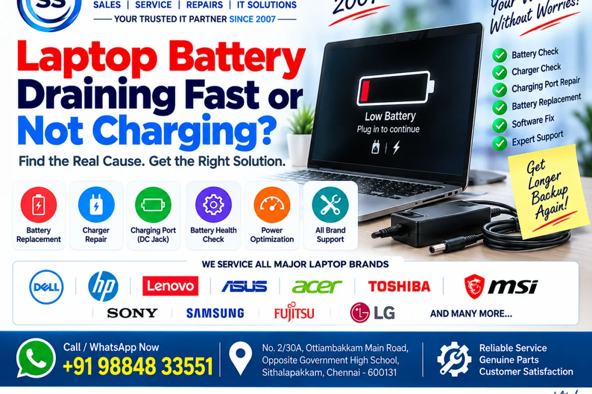 Laptop Battery Draining Fast or Not Charging? Causes & Solutions in Chennai