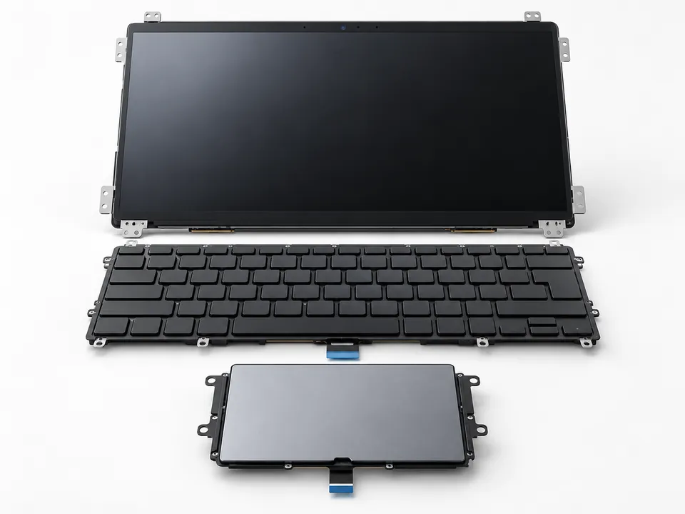 Laptop display panel, replacement keyboard and touchpad components