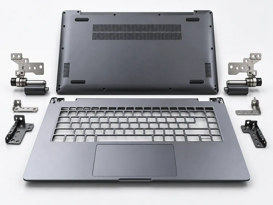 Laptop hinge brackets, palmrest and base chassis spare parts