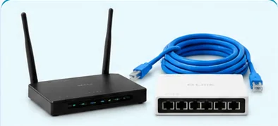 Wi-Fi router, network switch and LAN cable illustrating networking support in Sithalapakkam